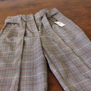 EXPRESS High-Waisted Plaid Ankle Trousers